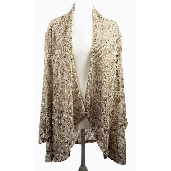 Karen Hart Open Knit‎ New England Cardigan Taupe Fisherman Boho Fall Layering Lg - Picture 1 of 6